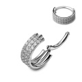 Triple Stack Hinged Titanium Easy to Bend Crystal Diamante Nose Hoop Jewelry Clicker Ring